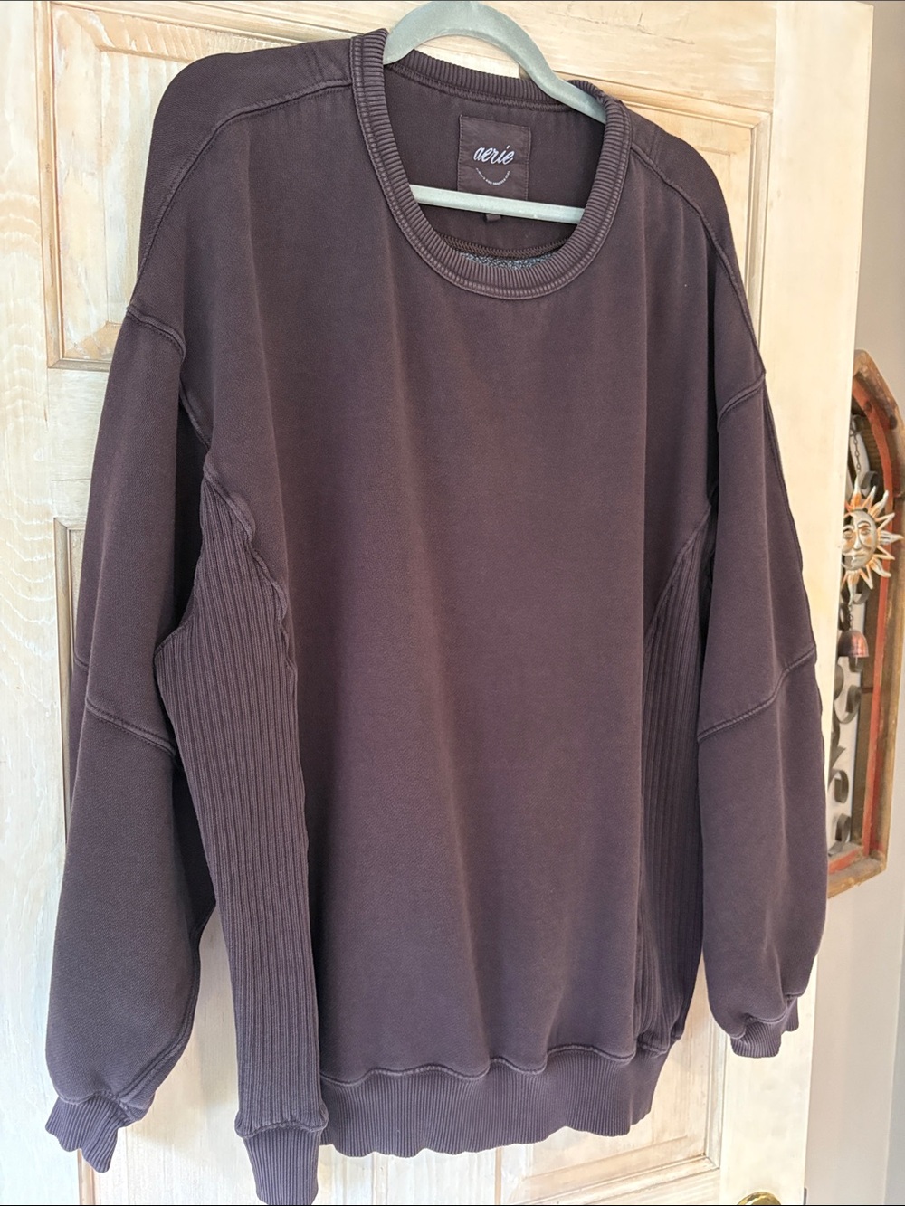 aerie Chocolate Brown Crewneck Sweatshirt - Brown Size L